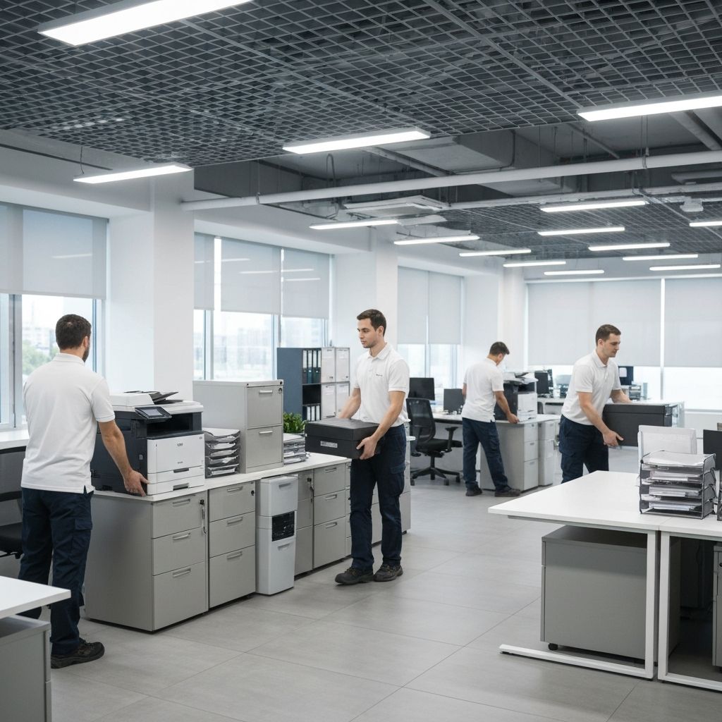 Professional commercial movers relocating office equipment and furniture for How High Junk Removal & Moving